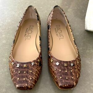 Rachel Rachel Roy leather studded flats, snake print brown/black
